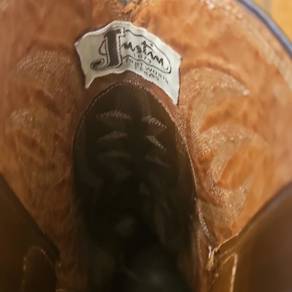 Justin Boots Brown Crocodile Texture Western Boots Exotic Vintage Rare Pre-ban - Picture 4 of 6